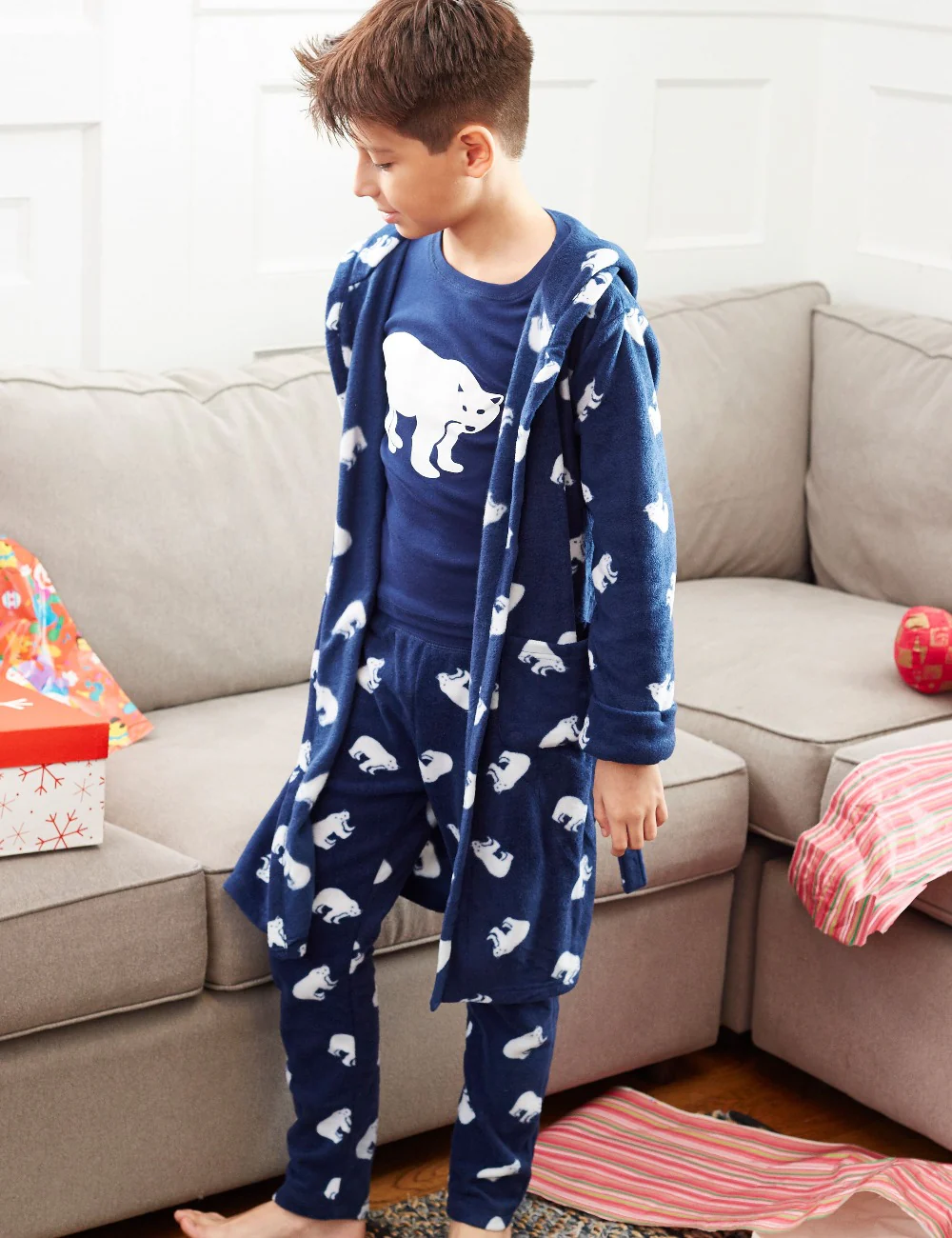 Kid's Christmas Animal Print Hooded Fleece Robe - Image 4