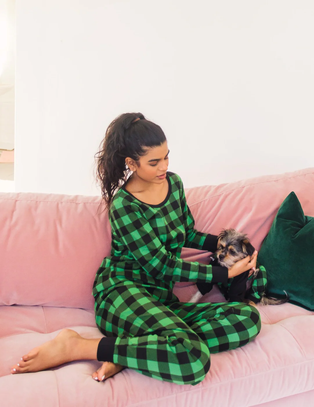 Dog Black & Green Plaid Cotton Pajamas - Image 3