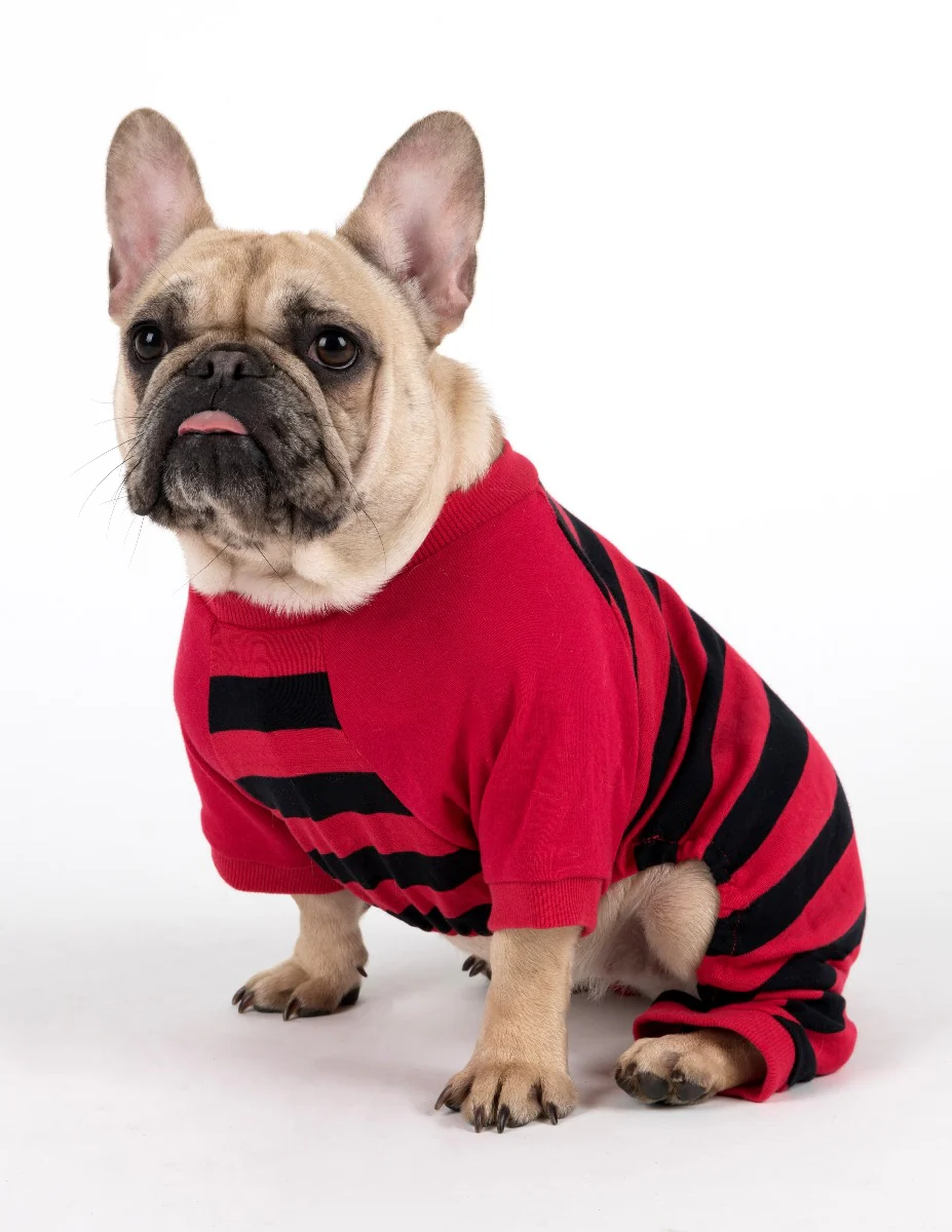 Dog Red & Black Stripes Cotton Pajamas