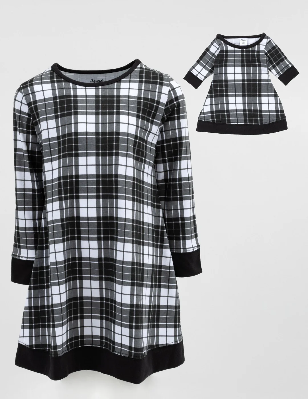 Matching Girl and Doll Cotton Dress Black & White Plaid - Image 2