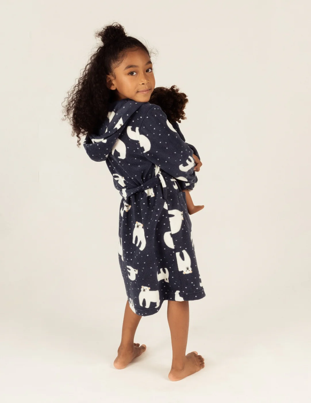 Girl and Doll Fleece Hooded Polar Bear Robe - Image 2