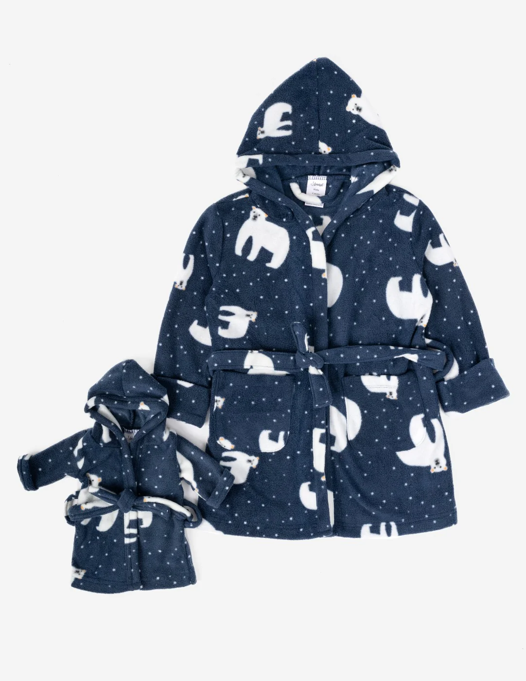 Girl and Doll Fleece Hooded Polar Bear Robe - Image 3
