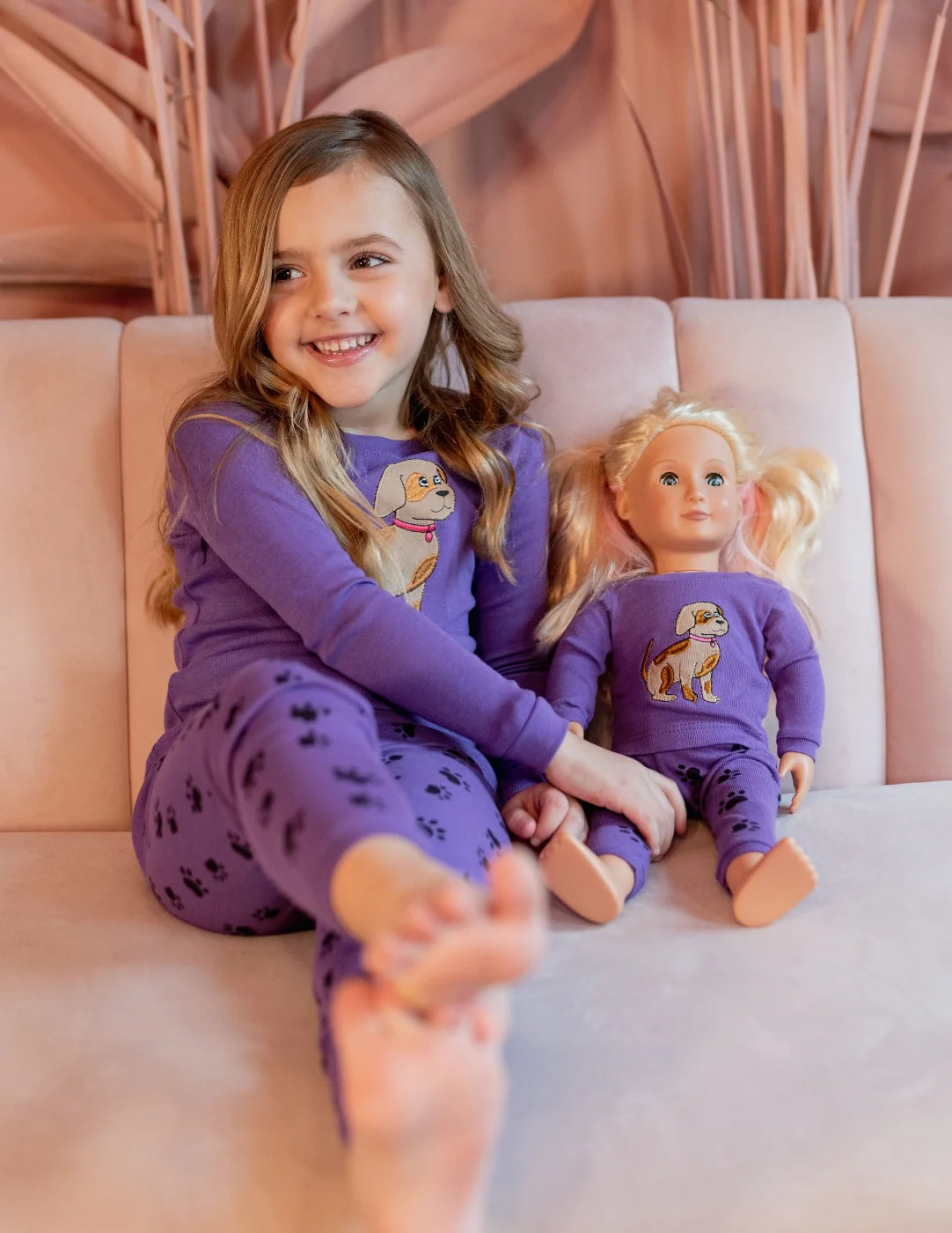 Matching Girl and Doll Purple Paw Print Pajamas - Image 3