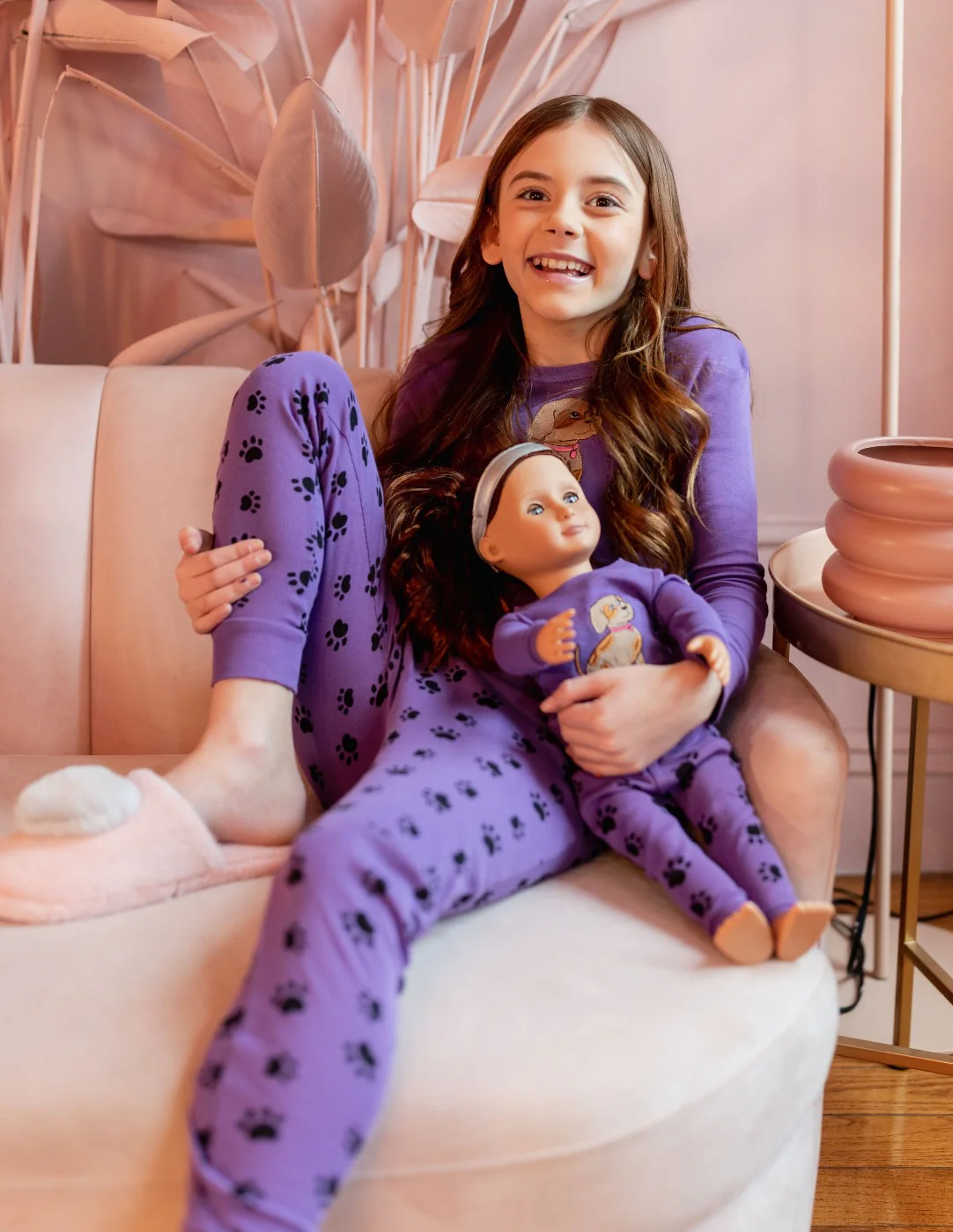 Matching Girl and Doll Purple Paw Print Pajamas - Image 4