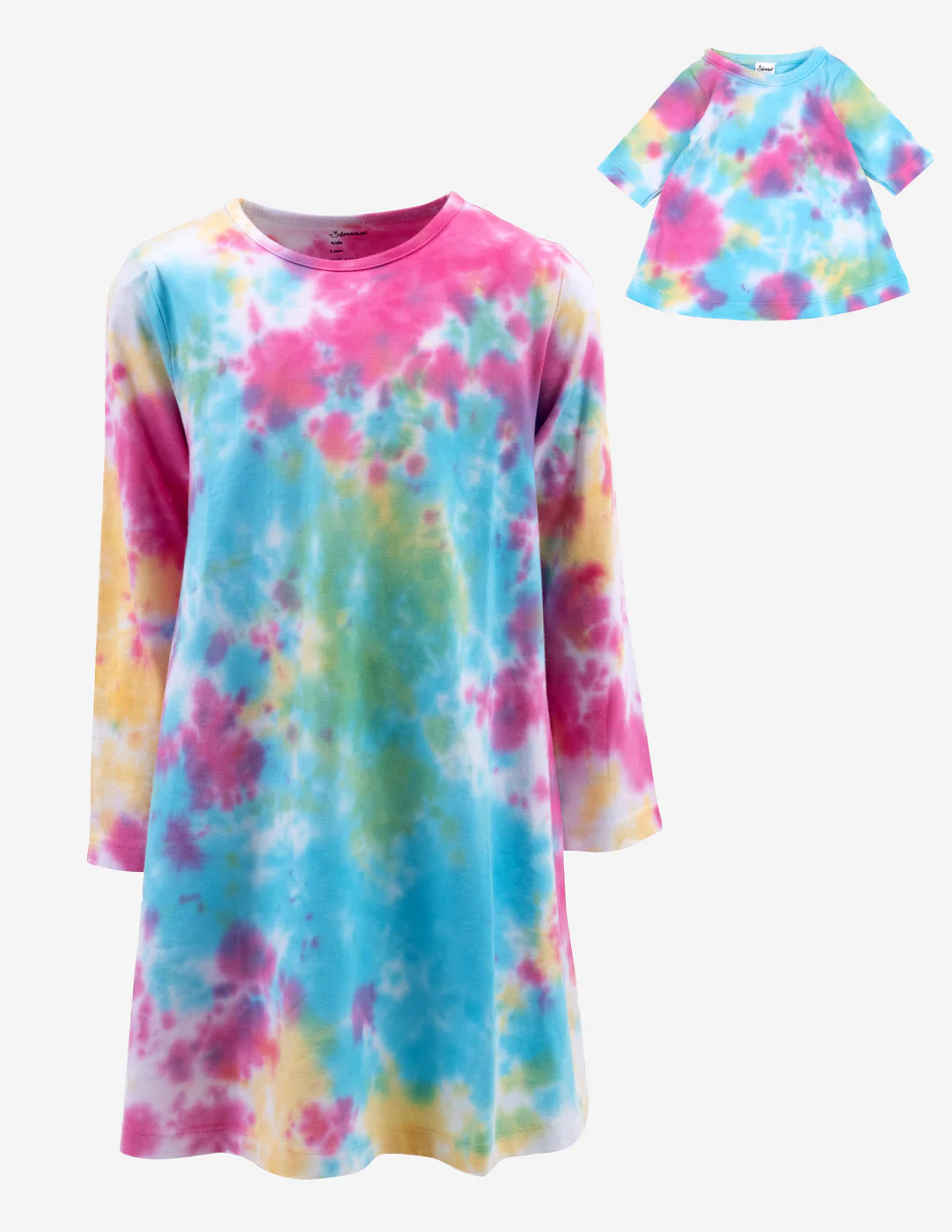 Matching Girl and Doll Cotton Mix Tie Dye Dress - Image 2