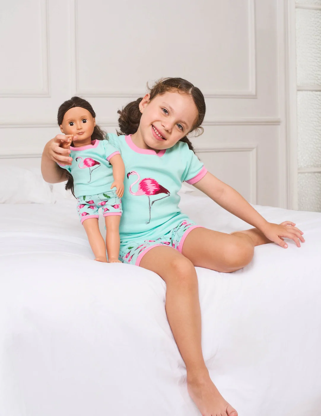 Matching Girl and Doll Short Cotton Flamingo Pajamas - Image 2