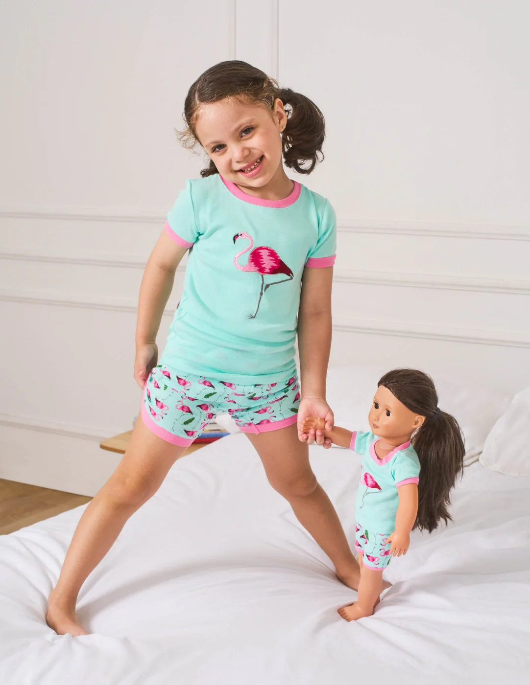 Matching Girl and Doll Short Cotton Flamingo Pajamas - Image 3