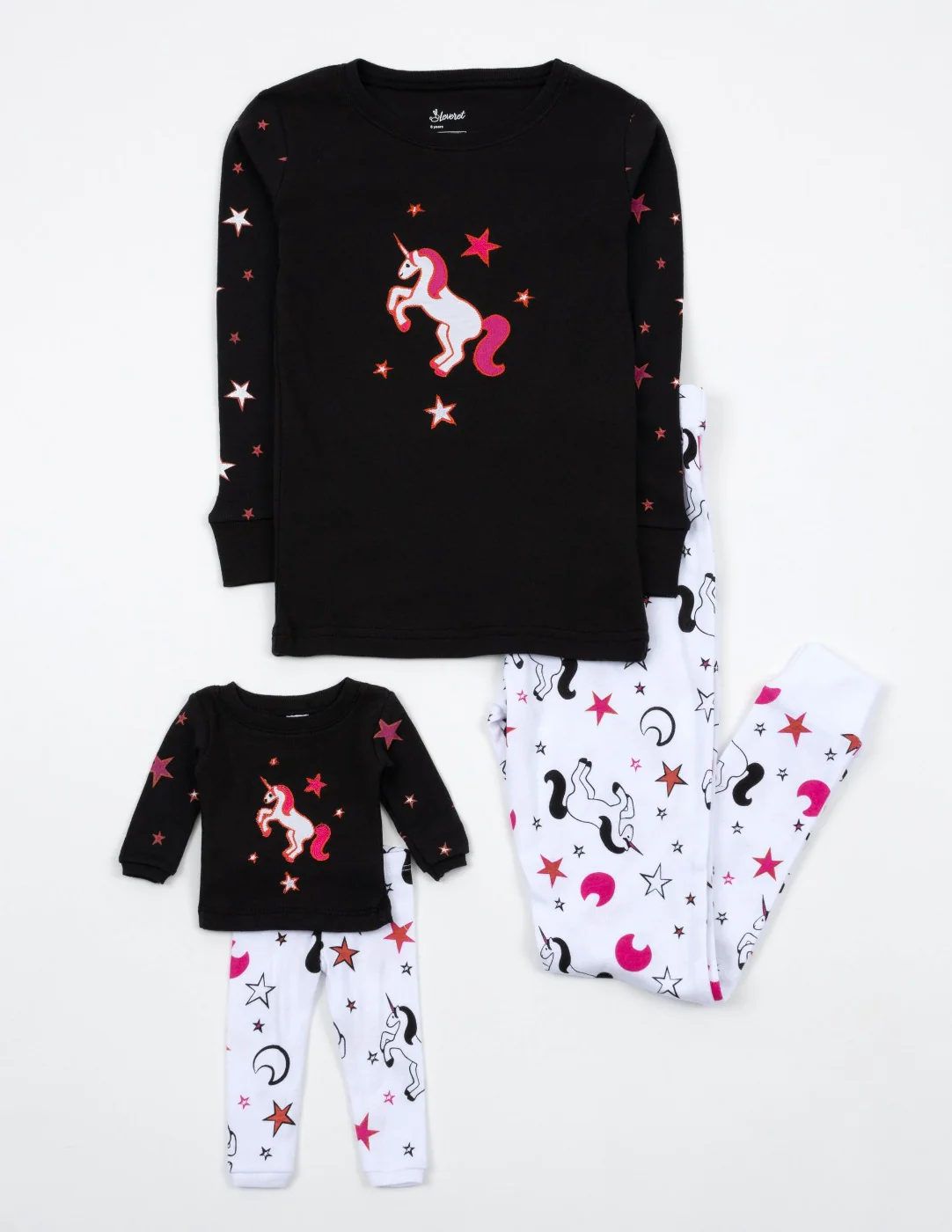 Matching Girl and Doll Black Unicorn Pajamas