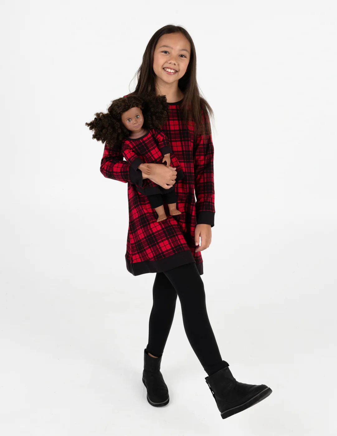 Matching Girl and Doll Cotton Dress Black & Red Plaid