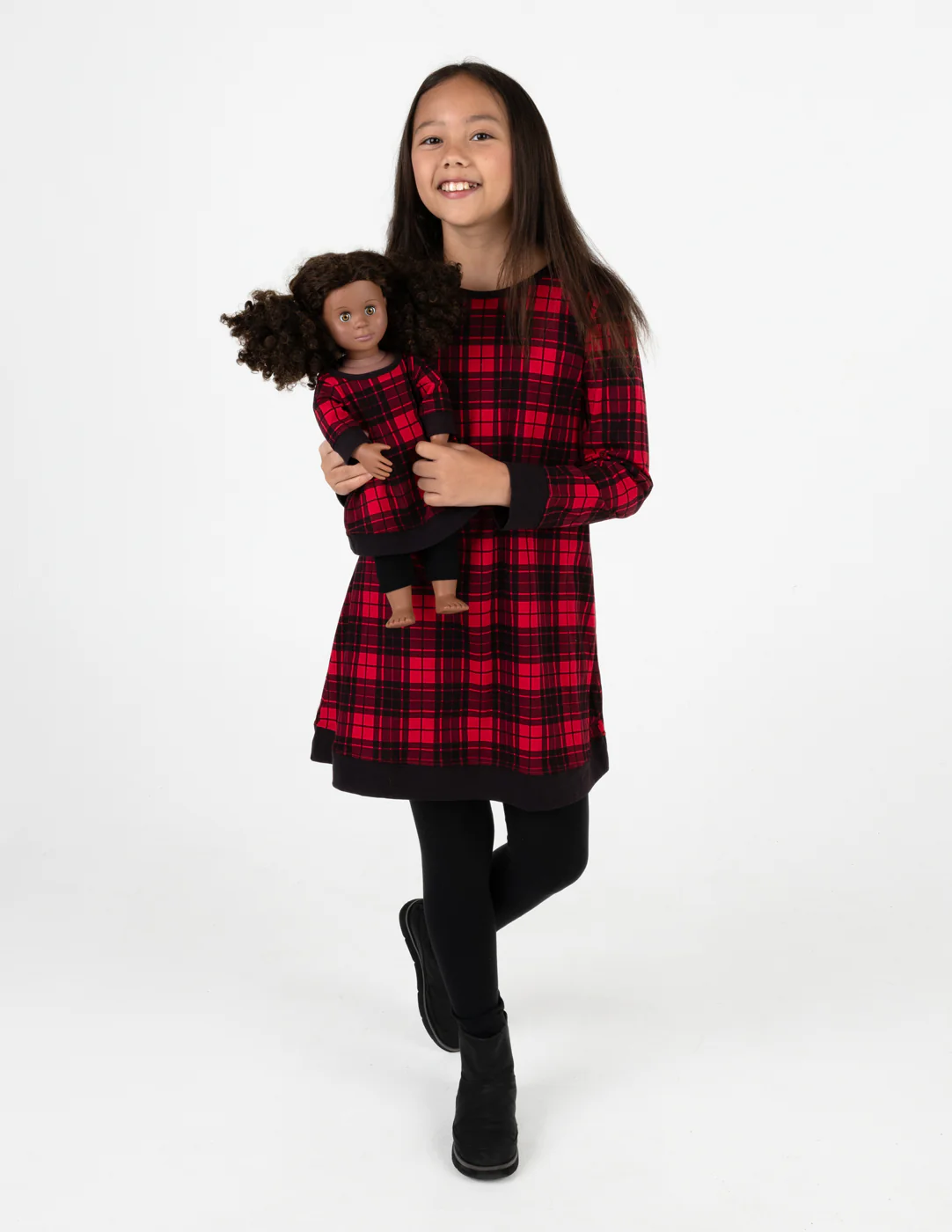 Matching Girl and Doll Cotton Dress Black & Red Plaid - Image 3