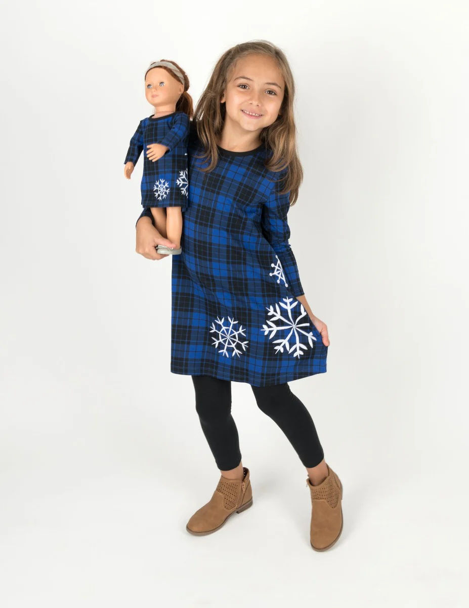 Matching Girl and Doll Cotton Dress Snowflake Plaid - Image 2