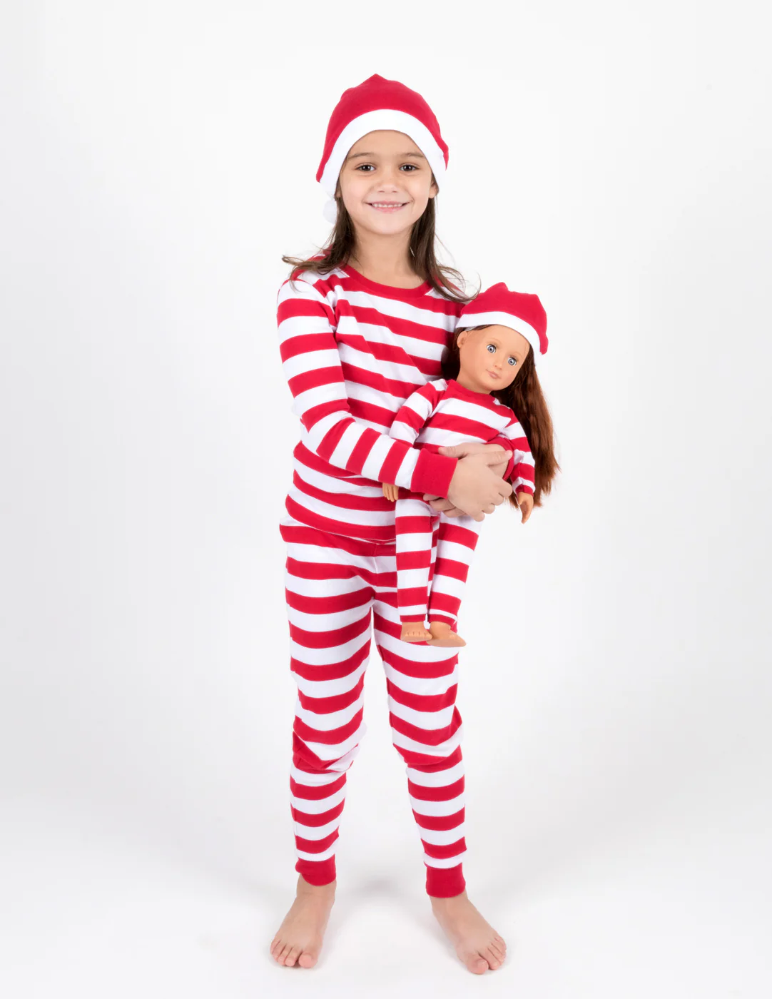 Matching Girl & Doll Red & White Stripes with Hat Pajamas - Image 2