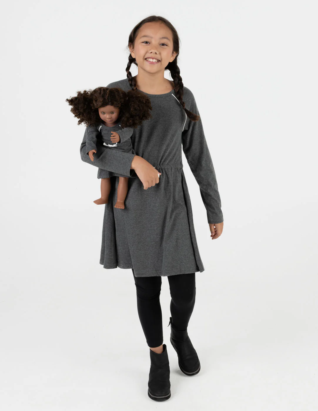 Matching Girl & Doll Drawstring Dress Neutrals - Image 3