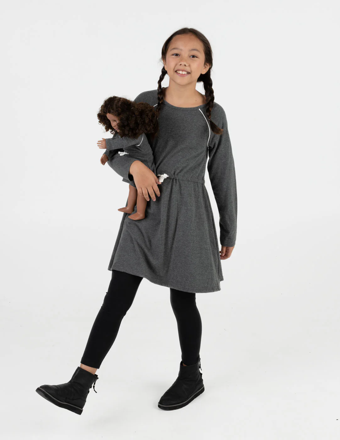 Matching Girl & Doll Drawstring Dress Neutrals - Image 4