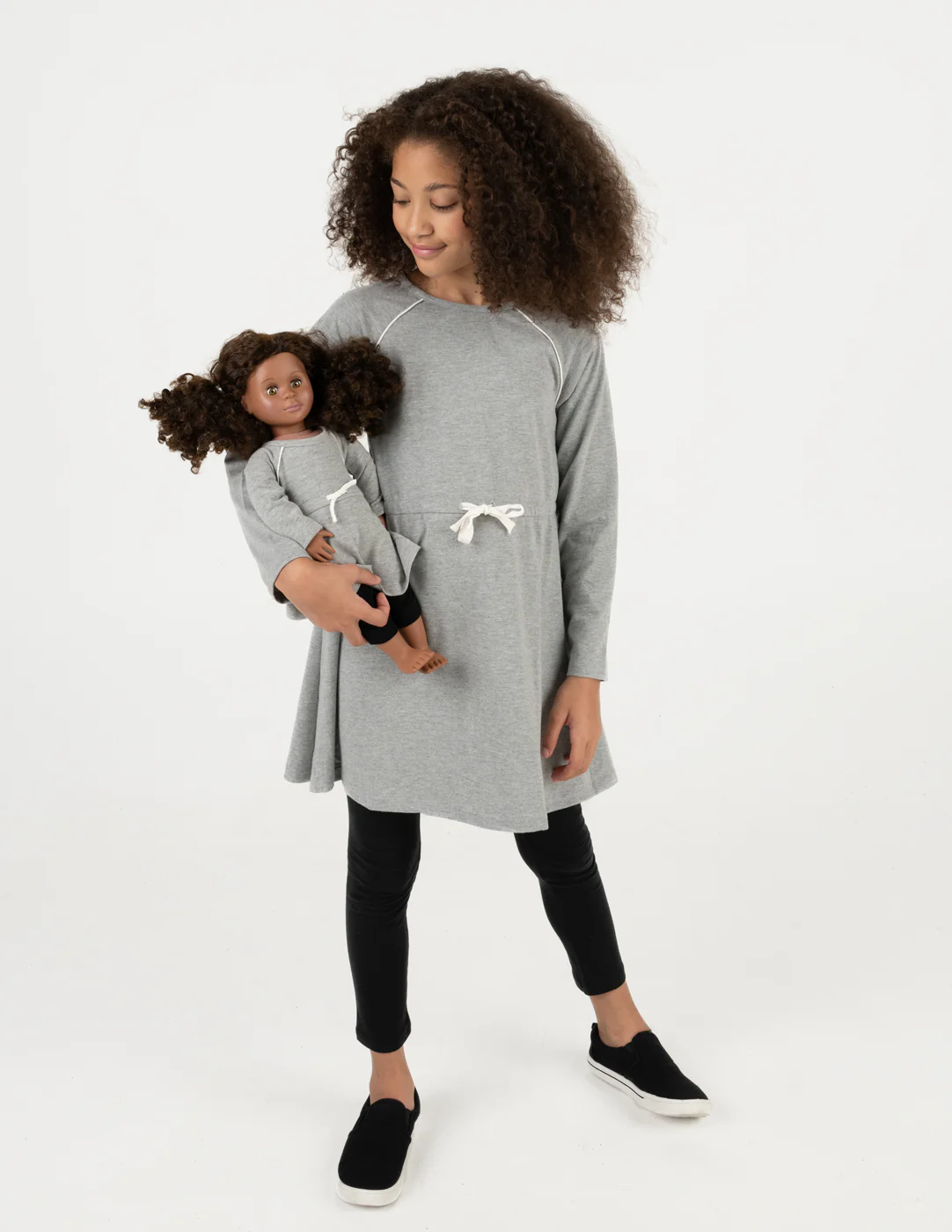 Matching Girl & Doll Drawstring Dress Neutrals - Image 5