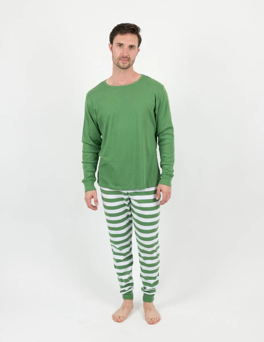 Men's Green & White Stripes Pajamas - Image 4