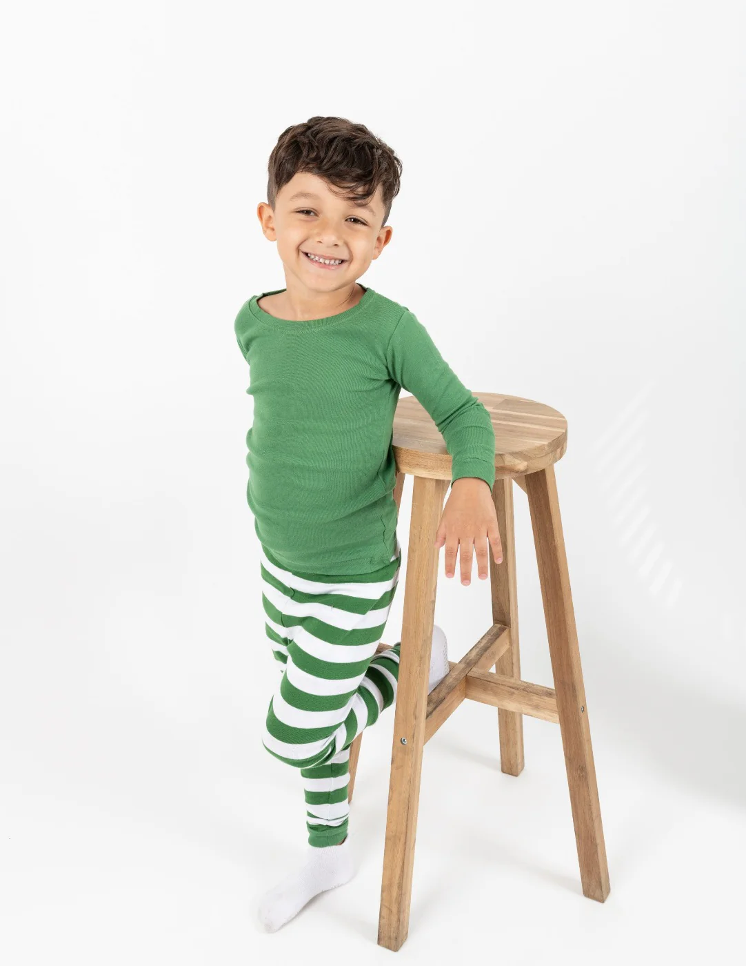 Green & White Striped Cotton Pajamas - Image 7