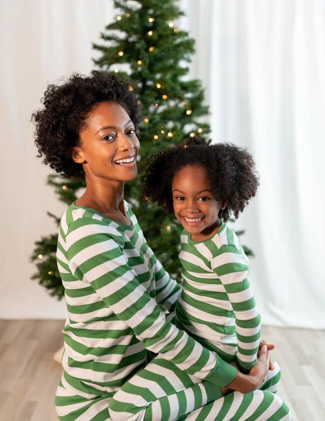 Women's Green & White Stripes Cotton Pajamas - Image 3