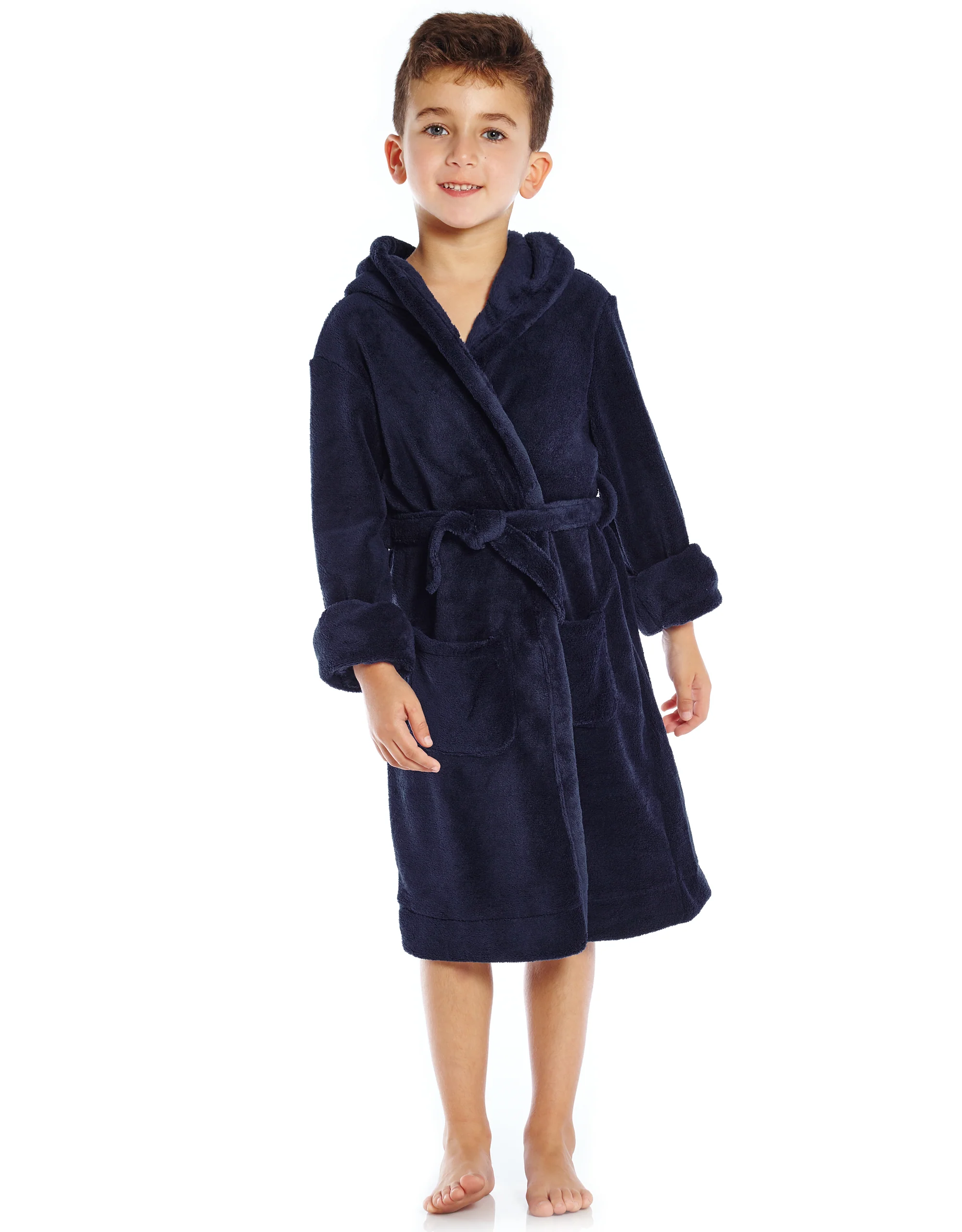 Kids Fleece Hooded Neutral Color Robe - Image 3
