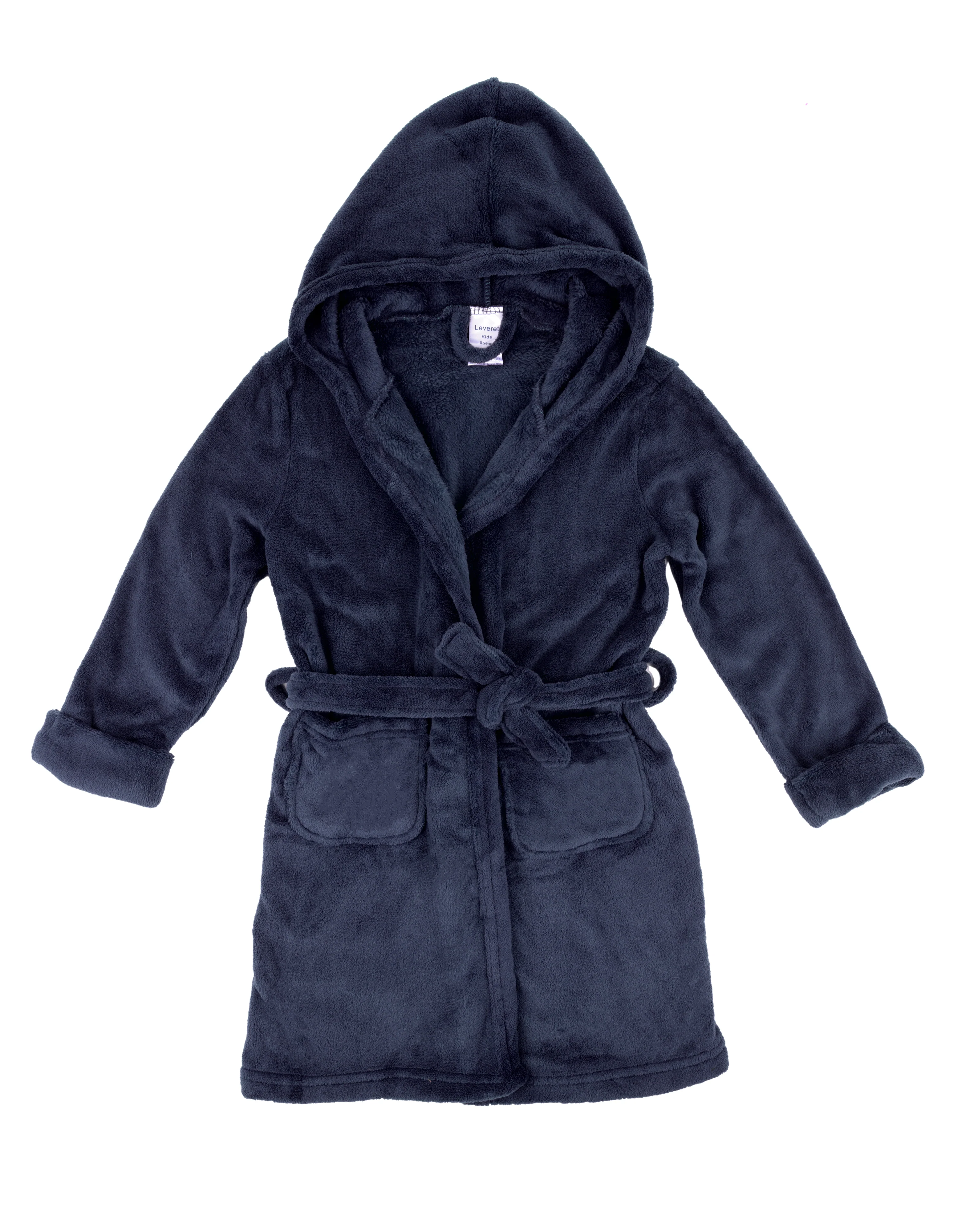 Kids Fleece Hooded Neutral Color Robe - Image 4