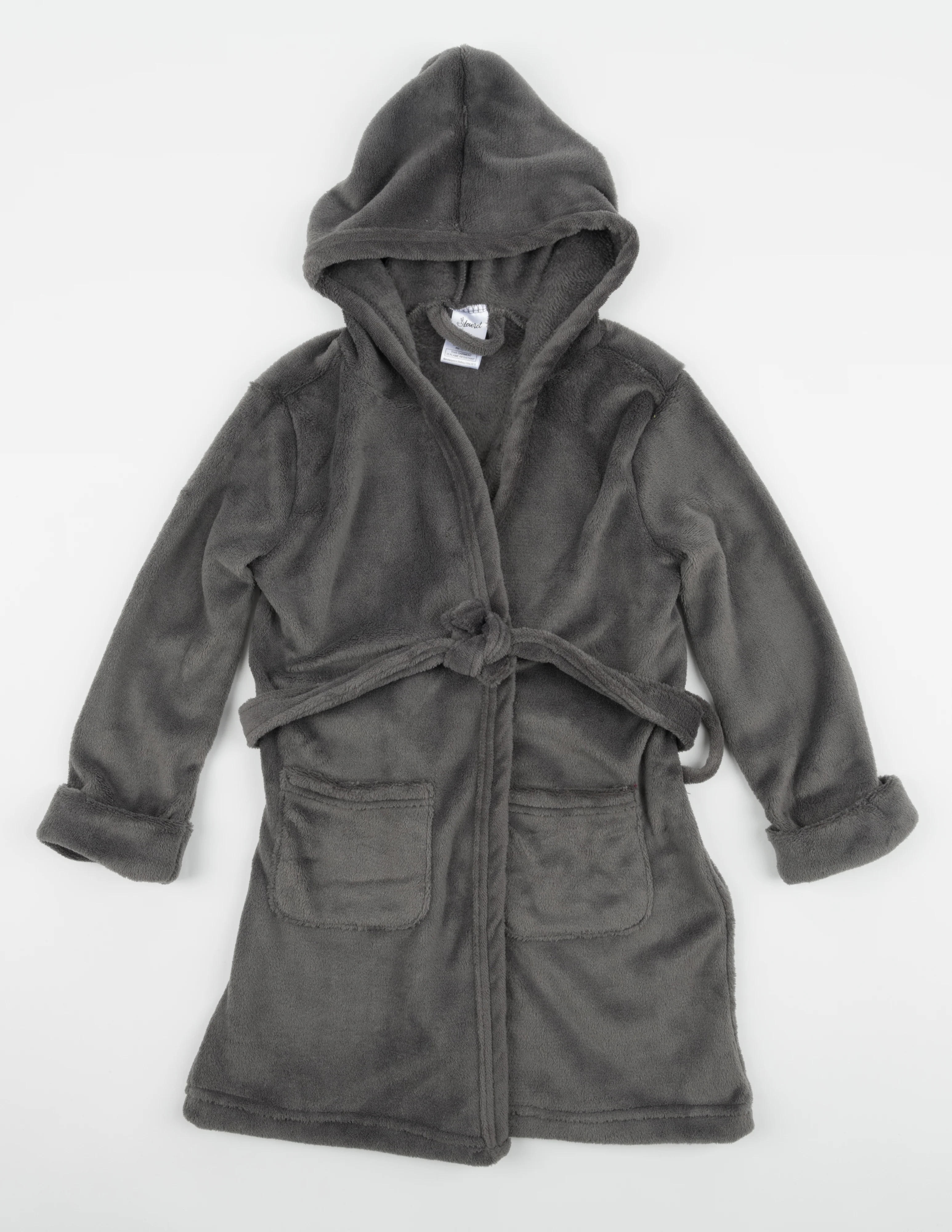 Kids Fleece Hooded Neutral Color Robe - Image 6