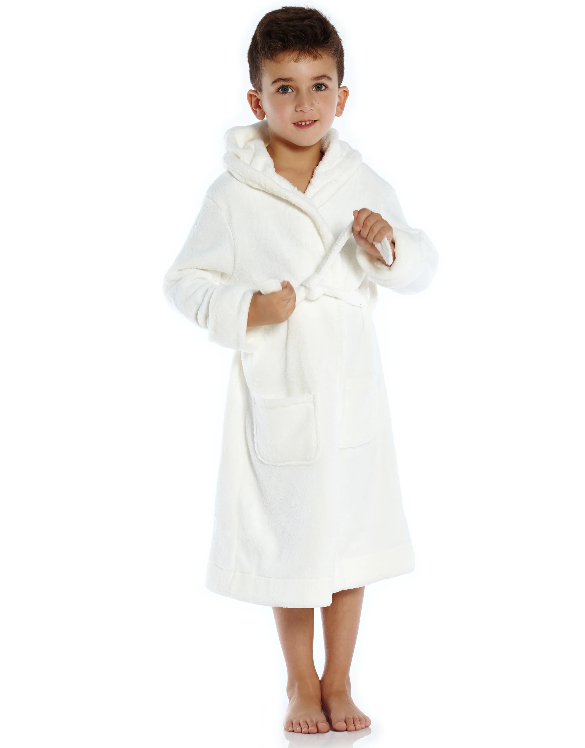 Kids Fleece Hooded Neutral Color Robe - Image 8
