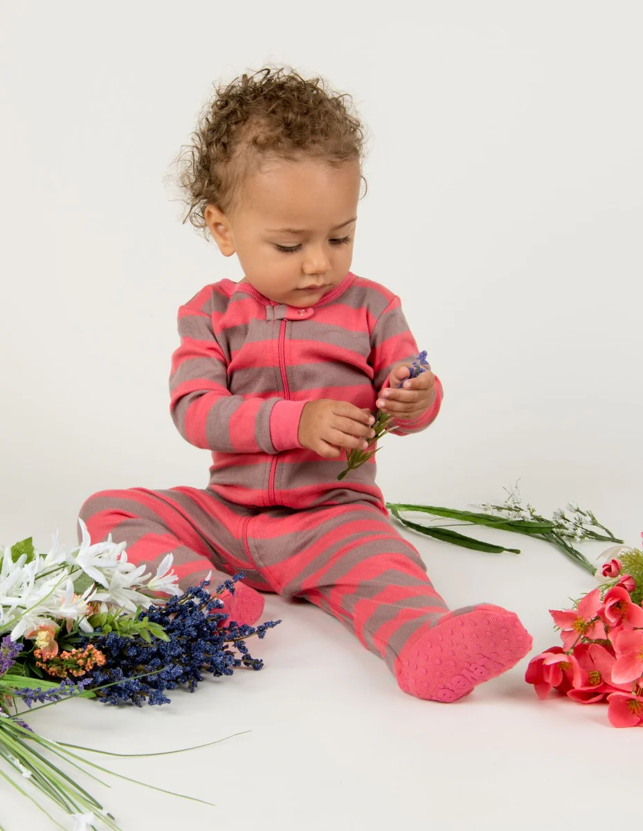 Kids Clearance Footed Rose & Antler Stripes Pajamas - Image 2