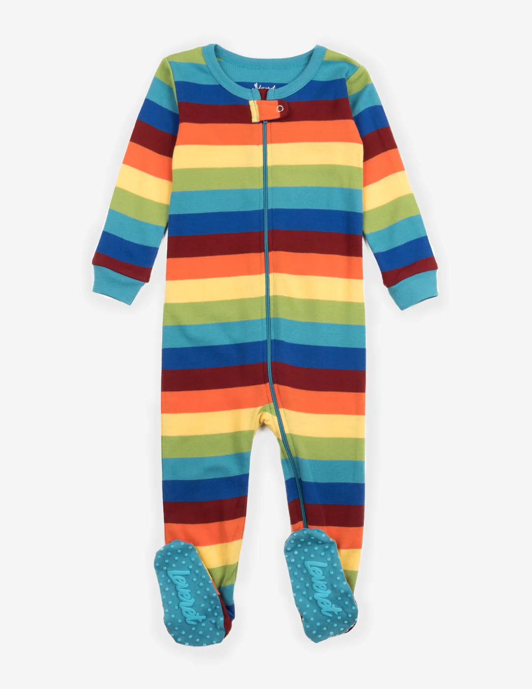 Kid's Footed Cotton Rainbow Boy Stripes Pajamas - Image 2