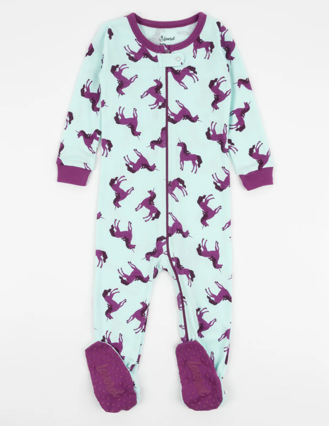 Kids Footed Purple Unicorn Cotton Pajamas - Image 2
