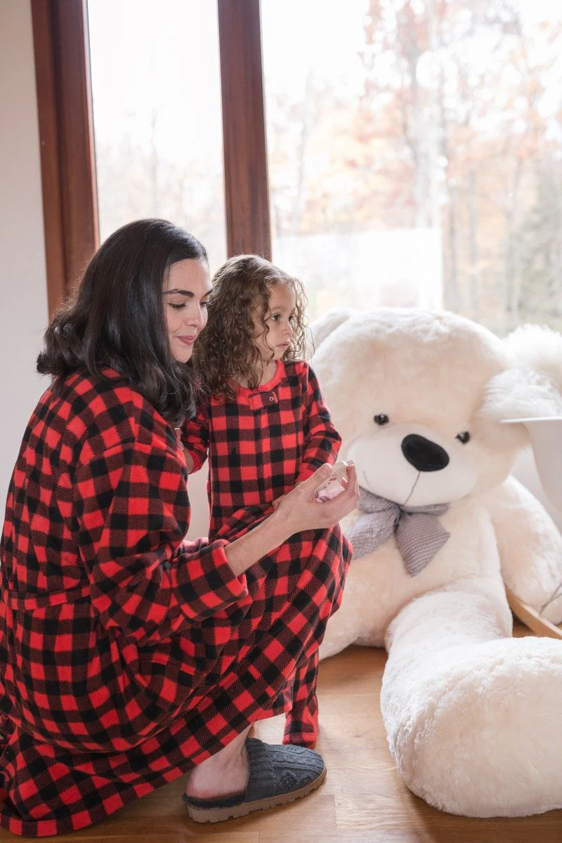 Kid's Fleece Red & Black Plaid Footed Pajamas - Image 2
