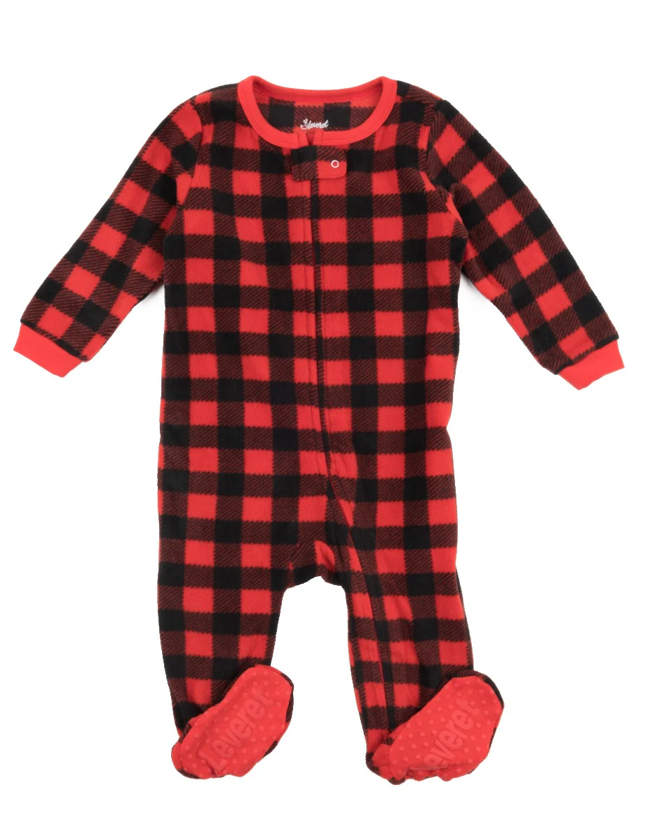 Kid's Fleece Red & Black Plaid Footed Pajamas - Image 4