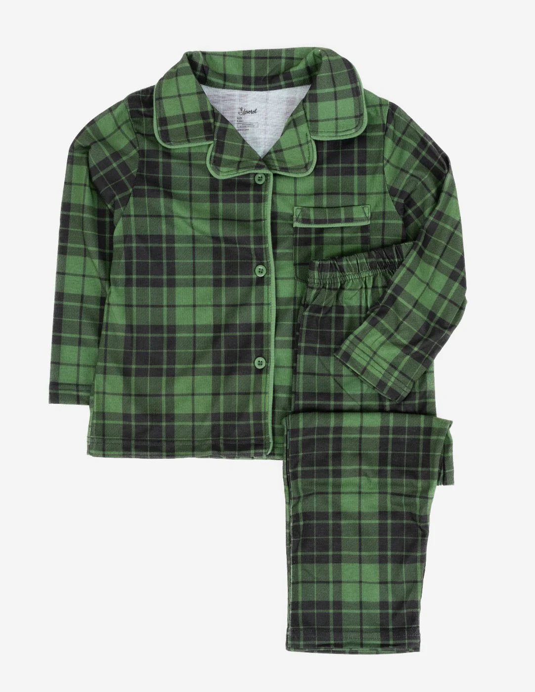 Kids Black & Green Plaid Flannel Pajamas - Image 2
