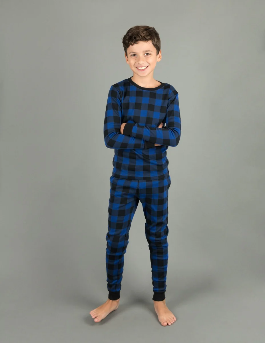 Kids Black & Navy Plaid Pajamas - Image 2