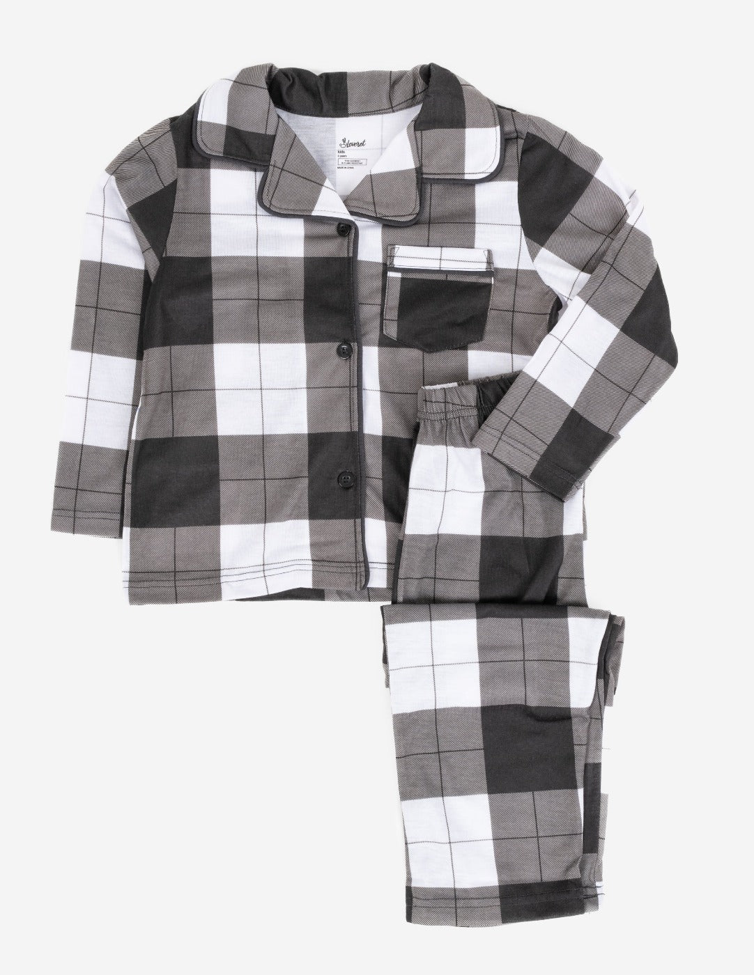 Kids Black & White Plaid Flannel Pajamas - Image 3