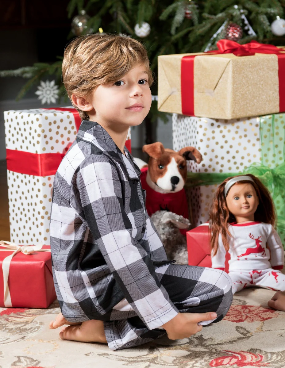 Kids Black & White Plaid Flannel Pajamas - Image 4