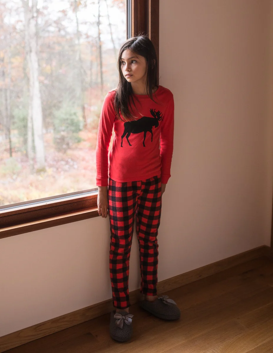 Kids Cotton Top & Fleece Pants Moose Pajamas - Image 3