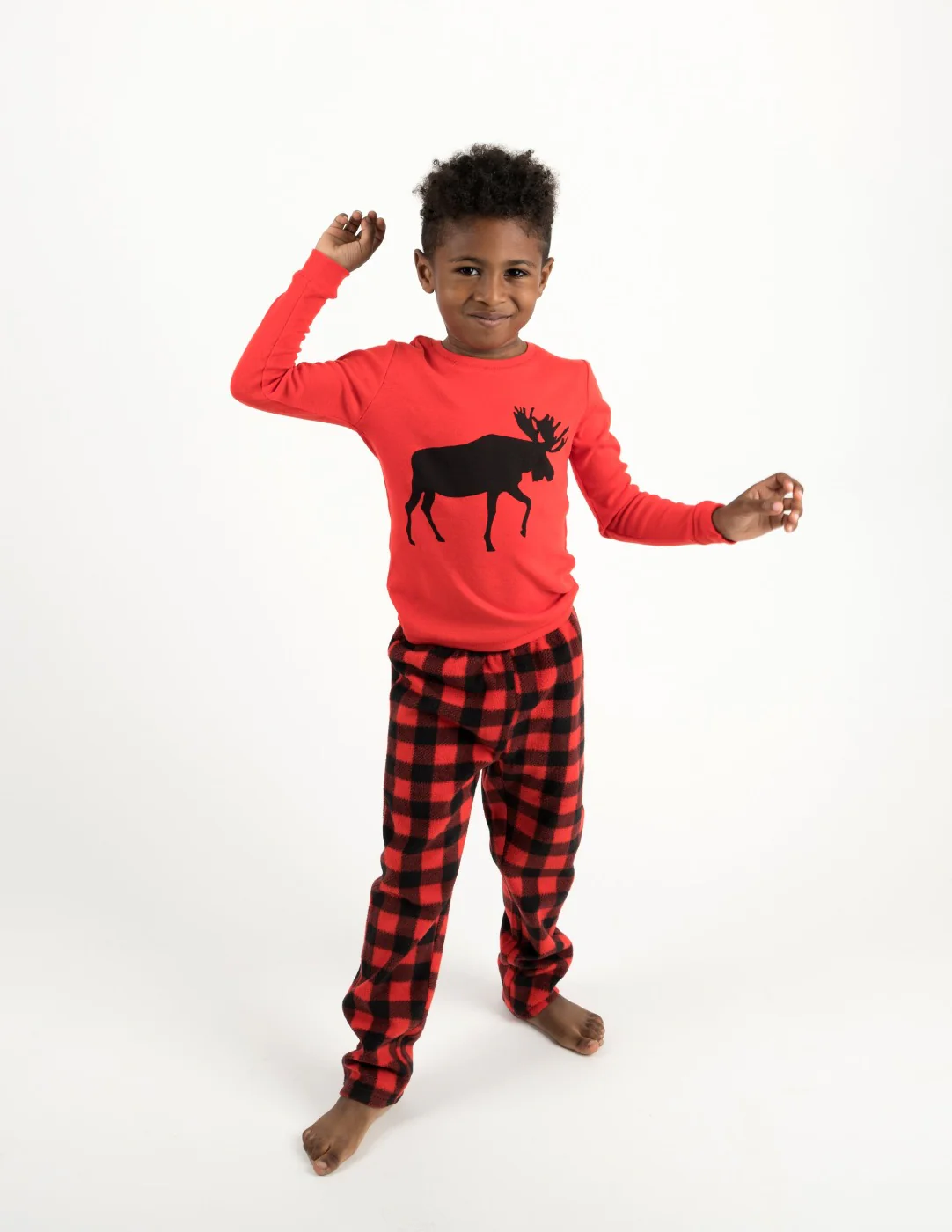 Kids Cotton Top & Fleece Pants Moose Pajamas - Image 4