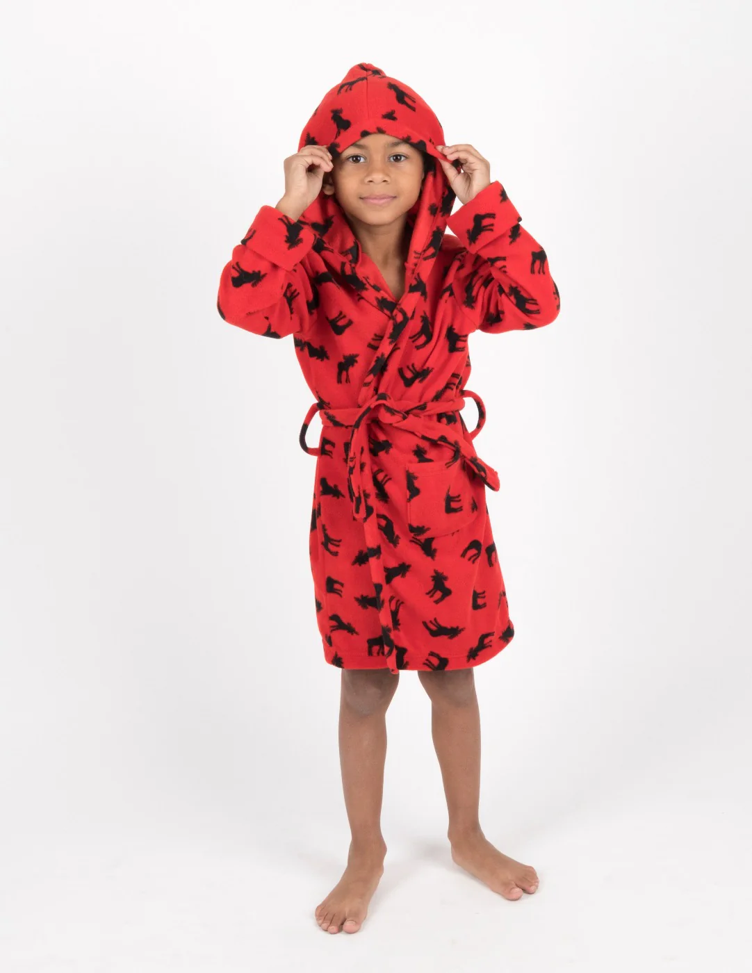 Kids Fleece Hooded Moose Robe - Image 2
