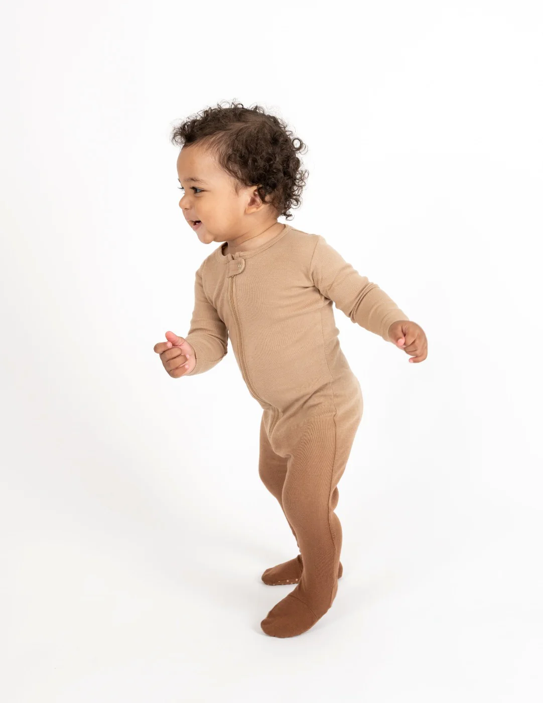 Kids Footed Beige Ombré Tie Dye Cotton Pajamas - Image 4