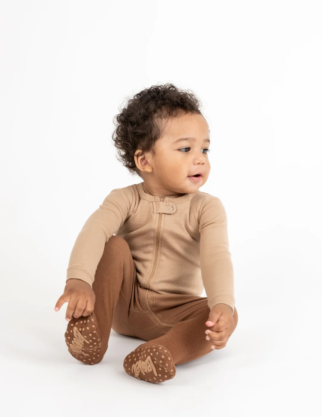 Kids Footed Beige Ombré Tie Dye Cotton Pajamas - Image 5