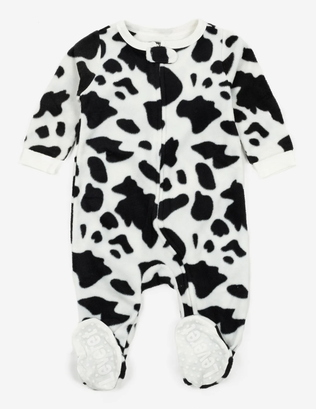 Kid's Footed Black Cow Fleece Pajamas - Image 2
