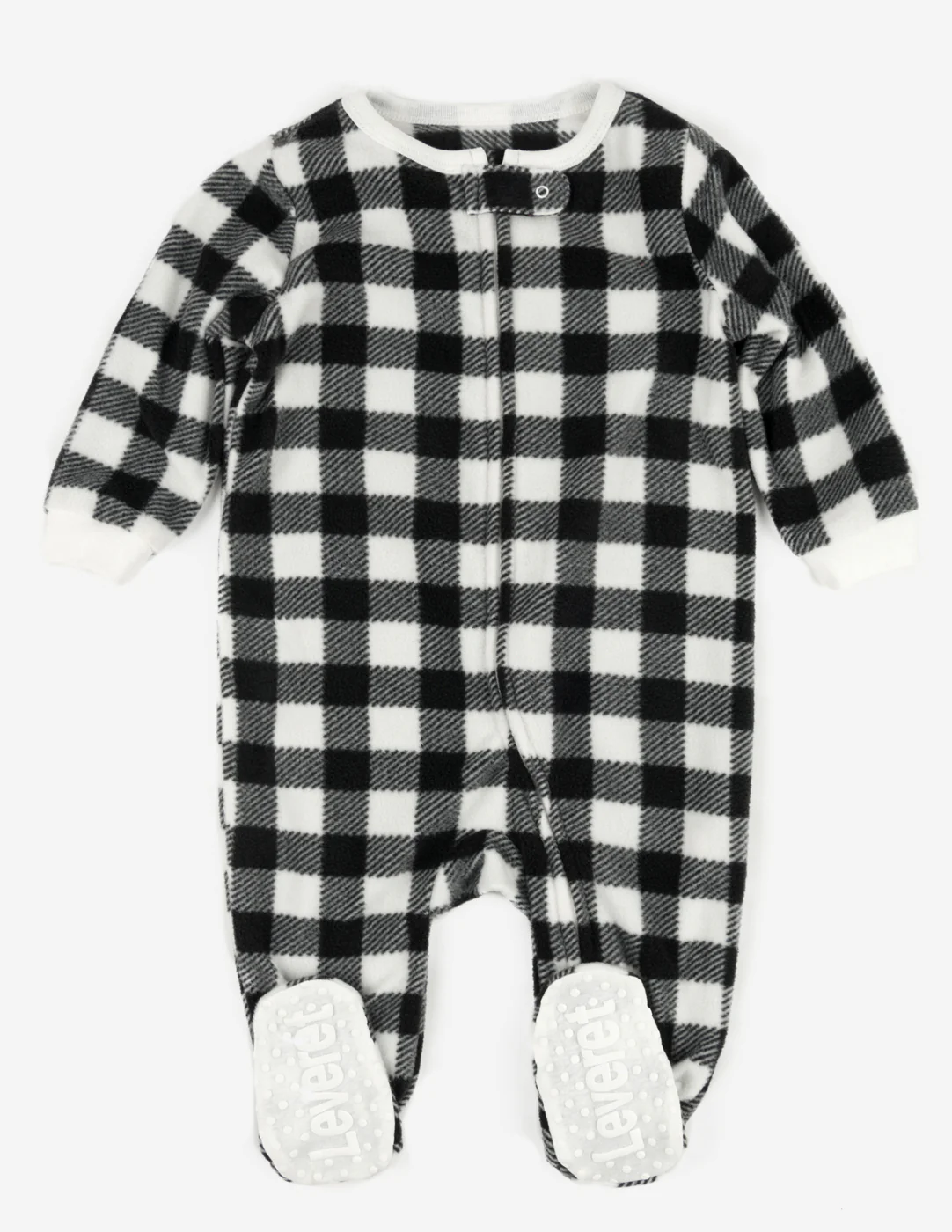Kid's Footed Fleece Black & White Plaid Fleece Pajamas - Image 2