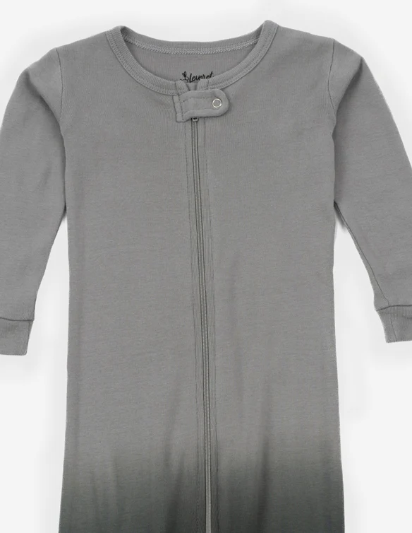 Kids Footed Grey Ombré Tie Dye Cotton Pajamas - Image 2