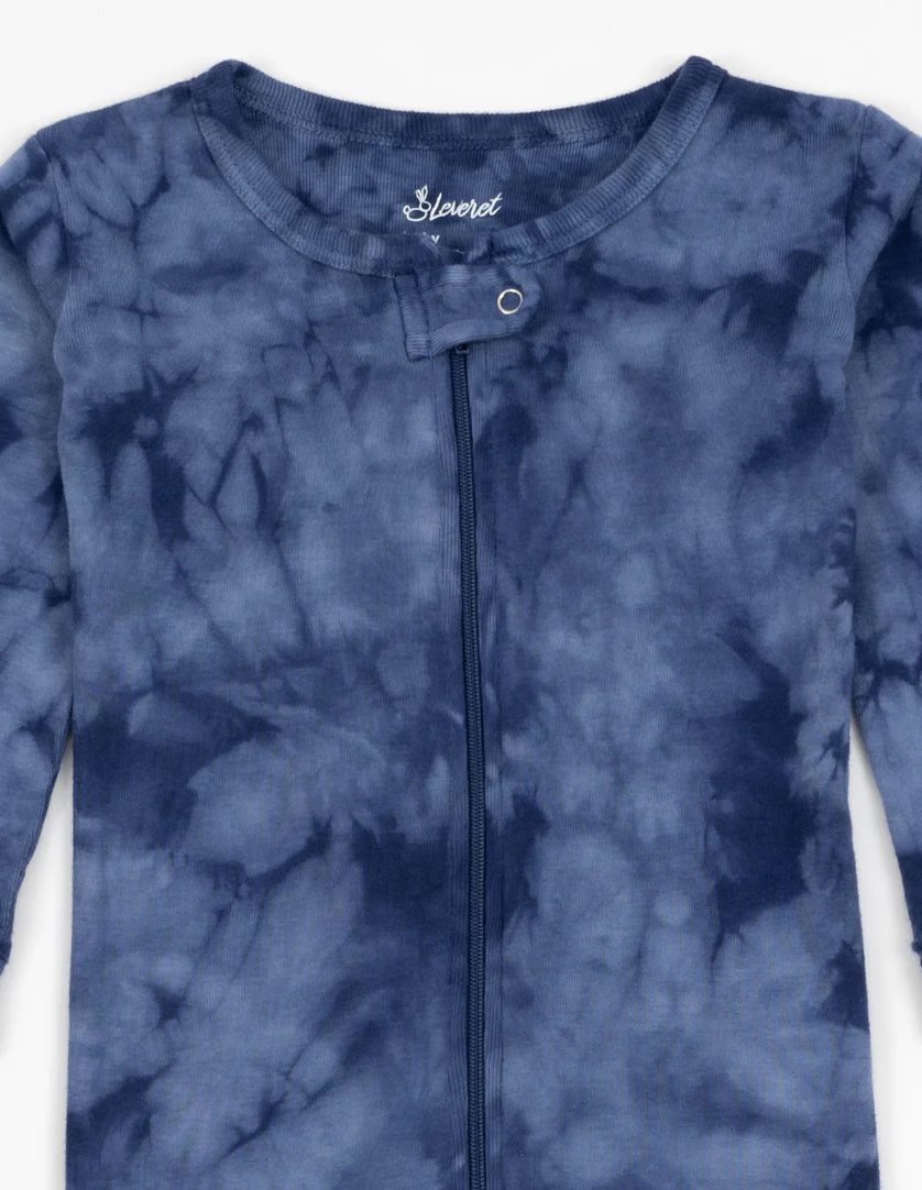 Kids Footed Navy Mix Tie Dye Cotton Pajamas - Image 2