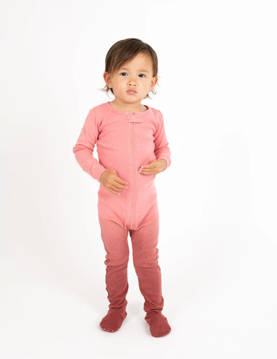 Kids Footed Pink Ombré Tie Dye Cotton Pajamas - Image 3