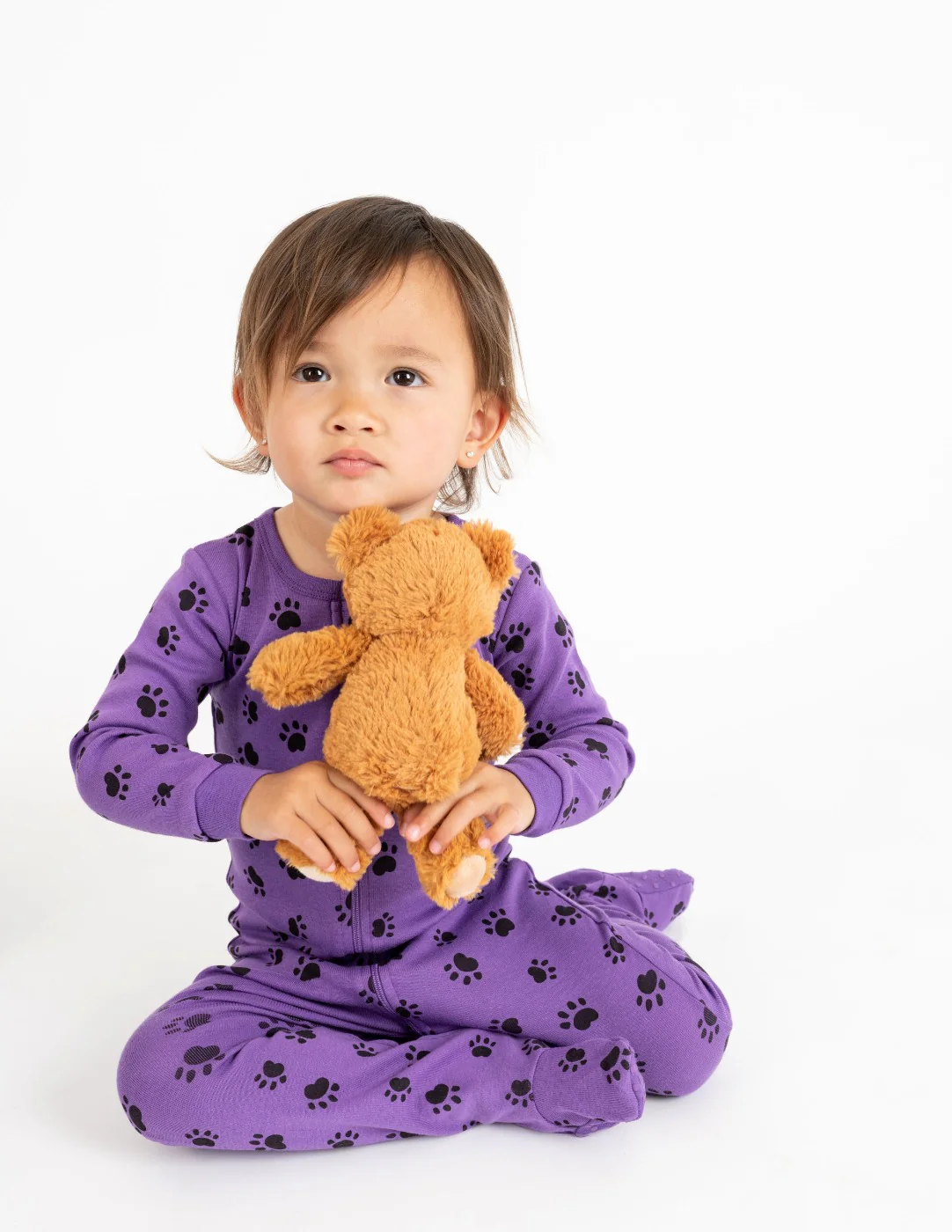 Kids Footed Purple Paw Print Pajamas - Image 3