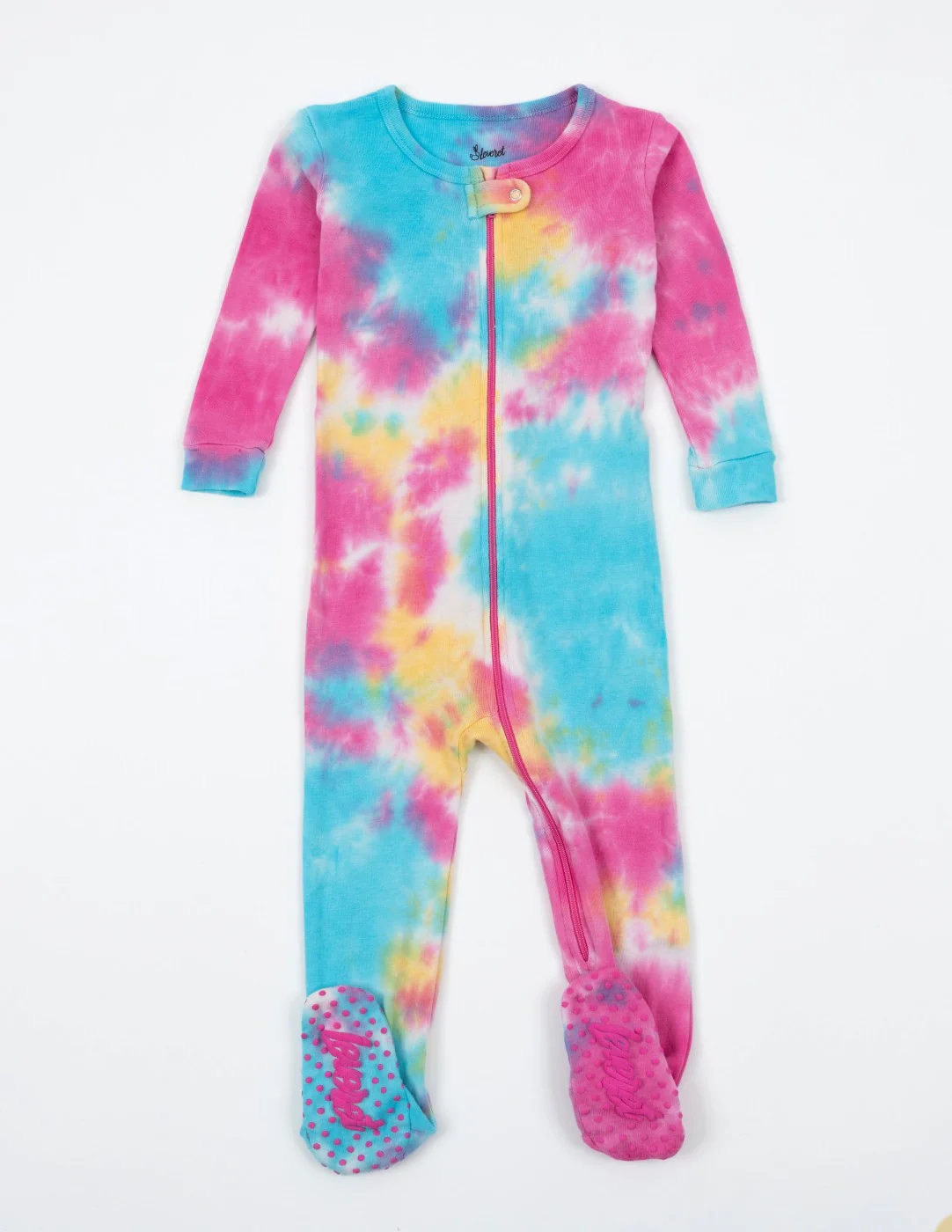 Kid's Footed Rainbow Mix Tie Dye Cotton Pajamas - Image 2