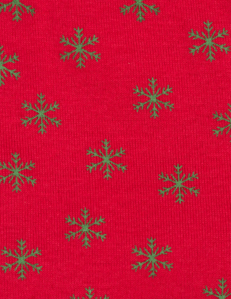 Kids Footed Red & Green Snowflakes Cotton Pajamas - Image 2