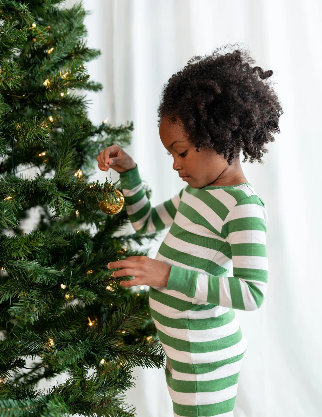 Kids Green & White Stripes Pajamas - Image 2