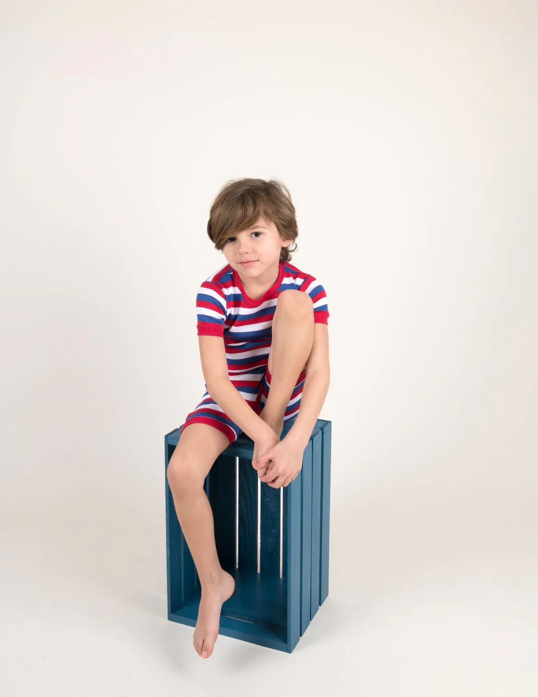 Kids Two Piece Short Cotton Red White & Blue Striped Pajamas - Image 3